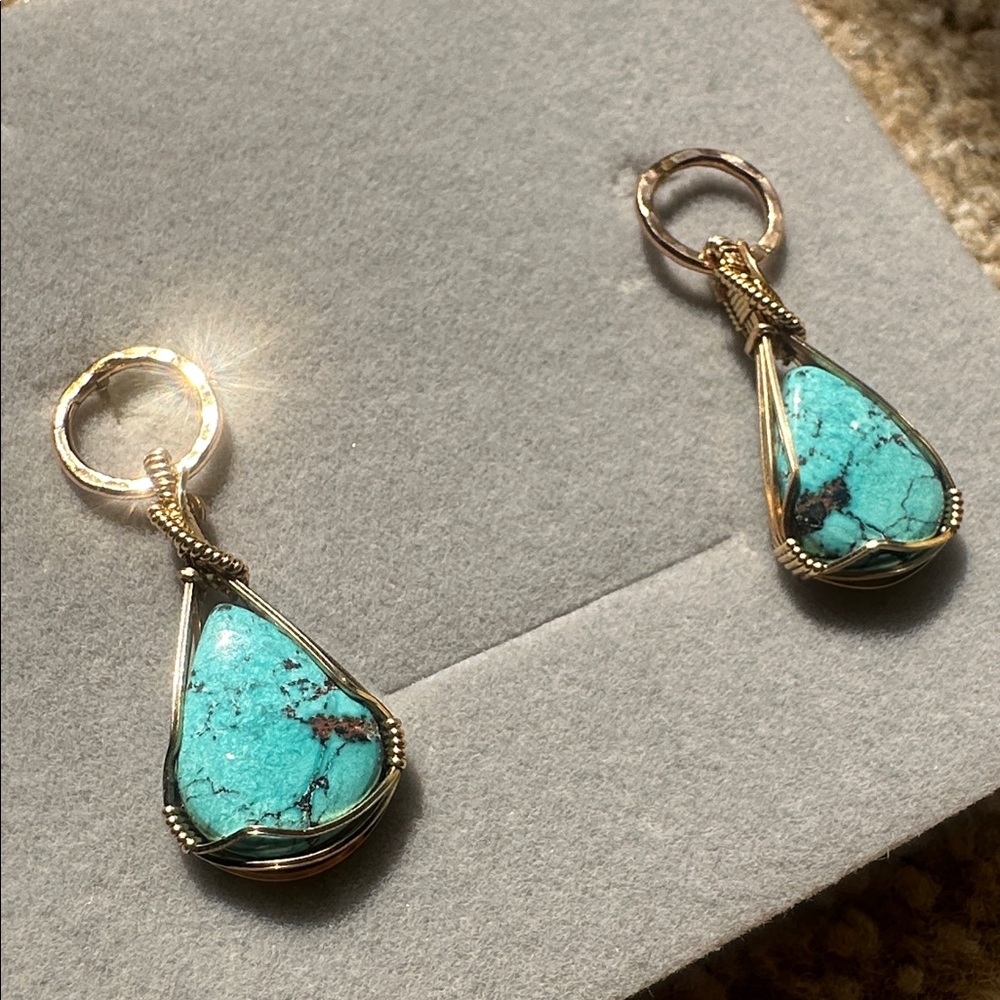 14k Gold filled turquoise chip backed earrings